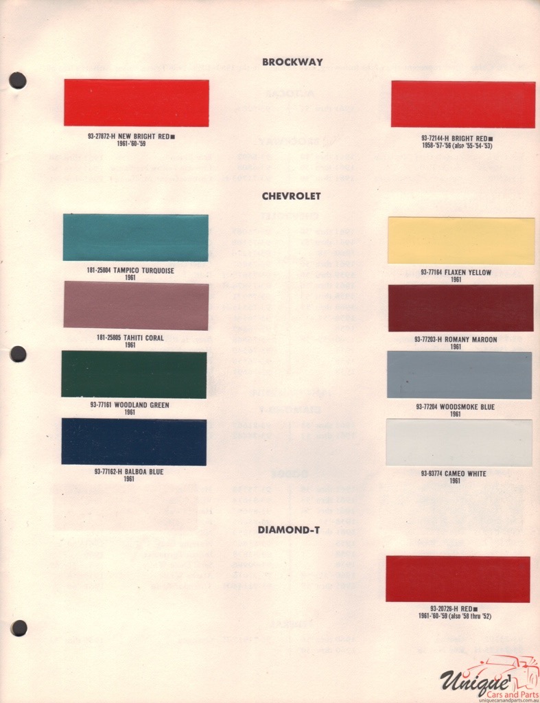 1961 Diamond-T Paint Charts DuPont 1